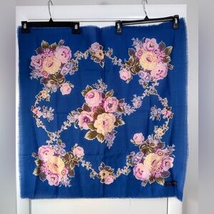 Allen Solly 100% Wool Oversized Scarf Wrap Bold Floral Blue Purple Yellow Pink